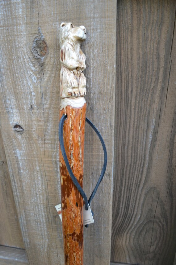 Grizzly Bear Carving Walking Stick Staff Hand Carved