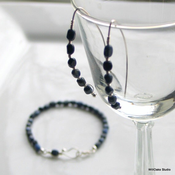 Navy Blue Stone Jewelry Set Artisan Silver by WillOaksStudio