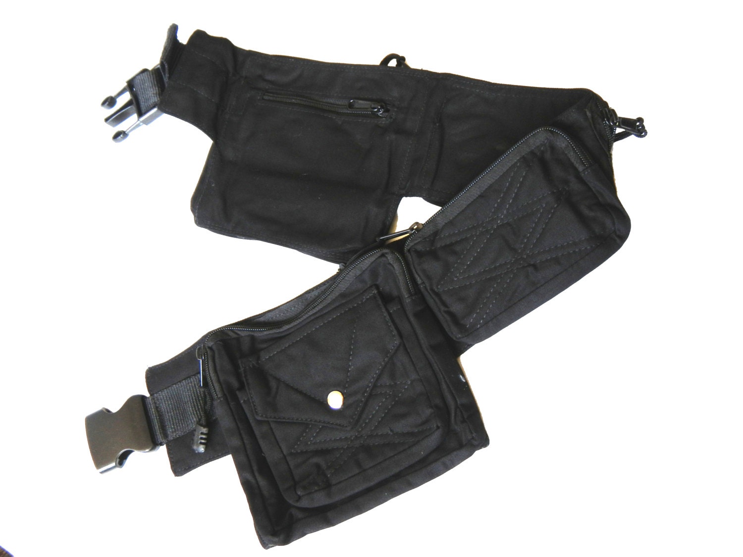 unisex Canvas Utility Belt with carabinerBLACK 8 pockets