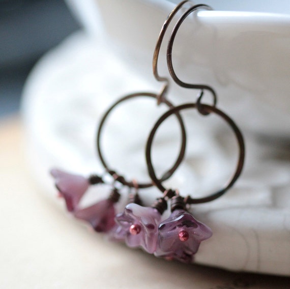 Cherry Blossom Flower Earrings with Czech Glass Beads and