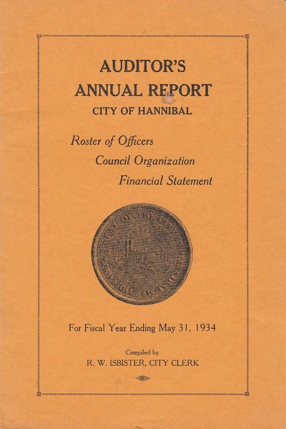 1934 Booklet Auditor's Annual Report City of Hannibal MO Missouri