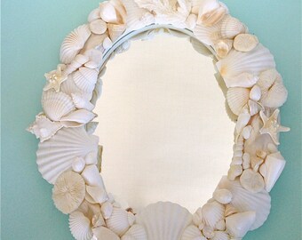 Beach Decor - Seashell Mirror - coastal/sea shells/sea shell/sea shell mirror/nautical