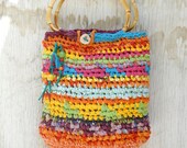 Colorful crocheted purse with bamboo handles --- Joyful summer handbag with wooden beads and a button --- Tagt Rdtt Colorful crocheted purse with bamboo handles --- Joyful summer handbag with wooden beads and a button --- Tagt Rdtt
