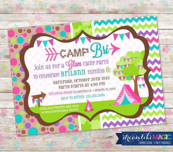 Glam Camp Invite Glamping Invite Girl Camping Party Invite