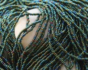 Size 11 Czech Seed Beads Green Iris size - Beading Supplies -(12 - Full Hank 20 inch Strands)