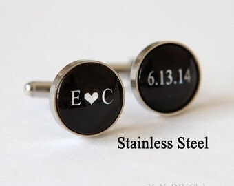 Grooms Gift from bride, Wedding Cufflinks Custom Wedding Date Initials Color, Personalized Cufflinks,Groom Cuff Links