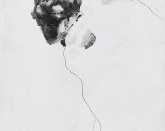 Large Minimal Abstract Male Figure Painting on Canvas, black, white, grey, 30 x 48"