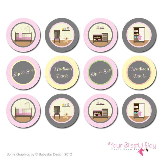 PRINTABLE Personalized Sip & See Baby Girl Party Circles Il_570xn