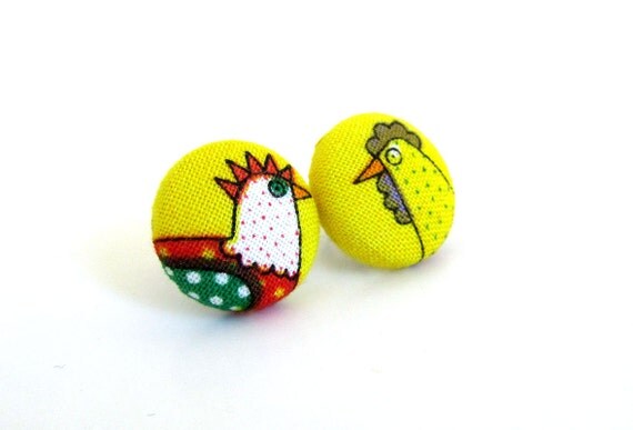 Funky chicken earrings   small earrings for kids  by KooKooCraft