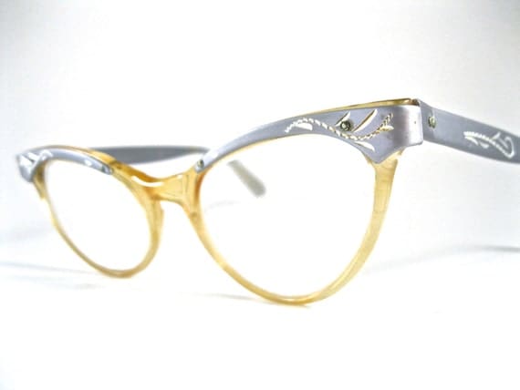 silver cat eye glasses. aluminum plastic combo frames w/