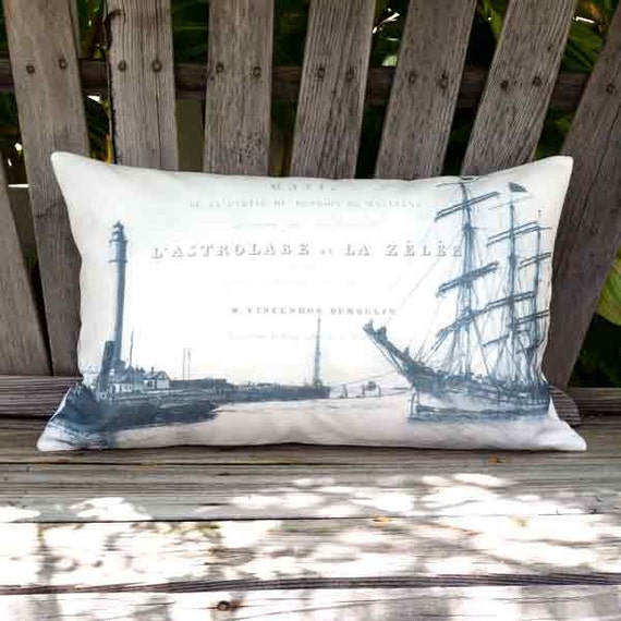 Harbor and Lighthouse Pillow - 12x20 14x20 16x24 16x26 Inch Rectangle Pillow - Nautical Pillow ...