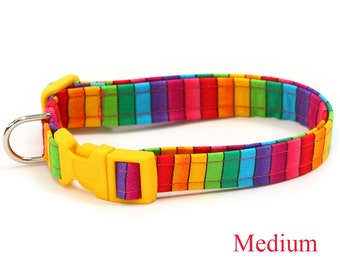 Rainbow Dog Collar - Bright Rainbow Stripes - Mini Small Medium Large XL Dog Collar