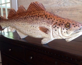 Atlantic Cod 34" chainsaw wooden fish carving Todd Lynd original home decor wall art nautical accent fishing retreat seaside sculpture art