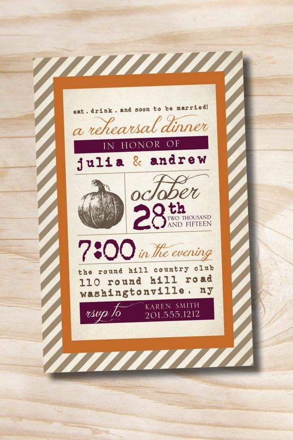 VINTAGE POSTER Pumpkin Engagement/Rehersal Dinner Party Invitation - Printable digital file or printed invitations Il_570xn