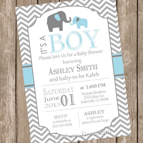 Blue And Grey Baby Shower Invitations 2