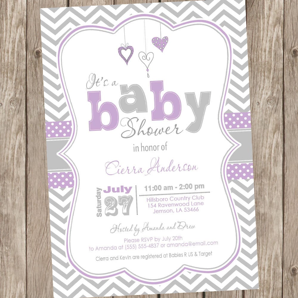 Purple And Grey Baby Shower Invitations 2