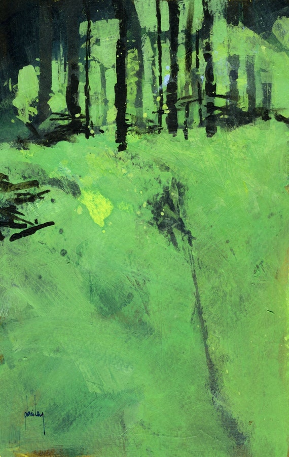 Semi-abstract landscape original painting Green heart
