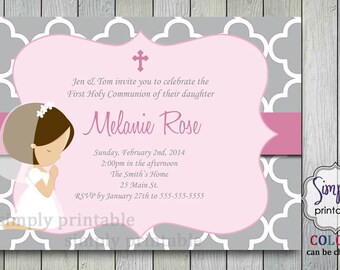 First Communion Invitation with Little Girl