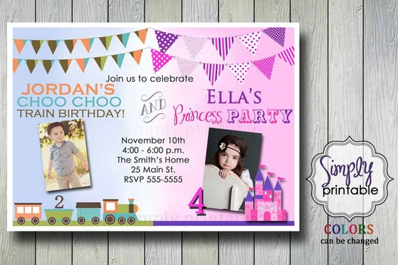 Joint Birthday Invitation for Boy and Girl Princess & Trains Il_570xn