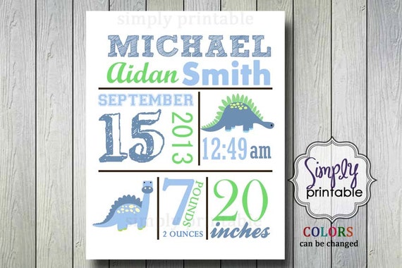 Dinosaur Birth Announcement 8x10 Printable Nursery Wall Art Printable Il_570xn