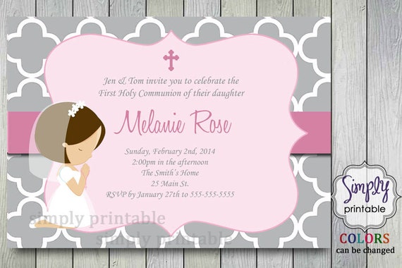 First Communion Invitation with Little Girl Il_570xn