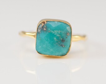 Turquoise Ring Gold, December Birthstone Ring, Gemstone Ring, Solitaire Ring, Gold Ring, Stacking Ring, Statement Ring, Boho Ring