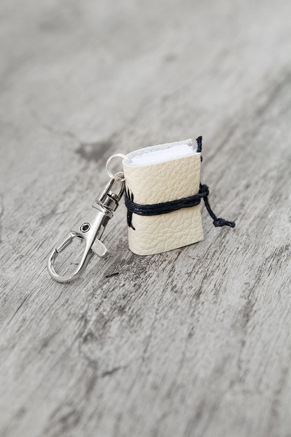 Items similar to Mini book keychain, leather keychain, book charm, men