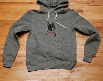 Boston Terrier Hoodie, Grey Sweatshirt, Unisex Hoodie, S-XXL