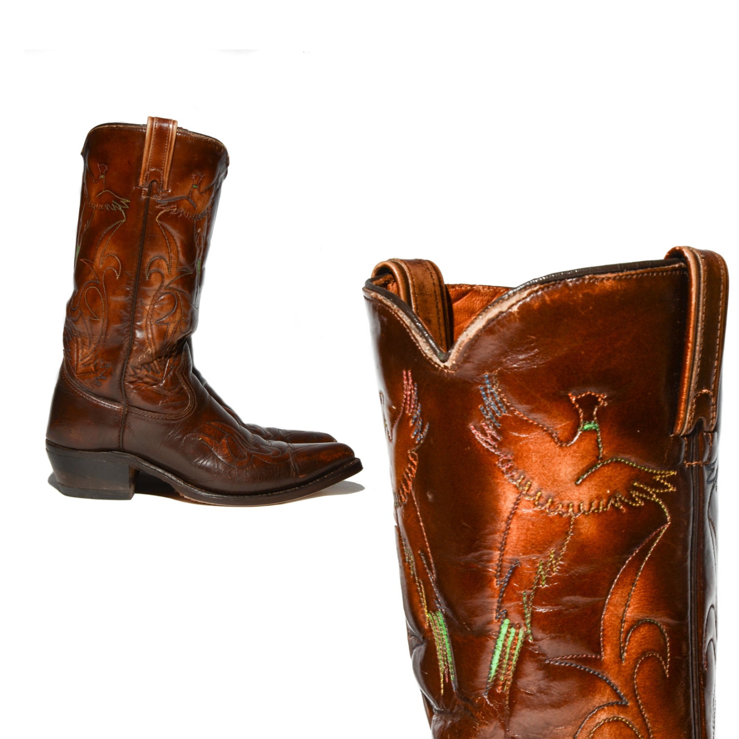 8 D Men's Vintage TEXAS Cowboy Boots W/ Phoenix Bird