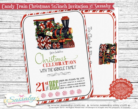 Candy Train Christmas Invitation - INSTANT DOWNLOAD - Editable & Printable Party Decorations by Sassaby Il_570xn