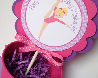 Gymnastics Birthday Party Personalized Circle Cake Topper - Pink Purple - Gymnastics Party Decorations - Cake Decor - Tumbling Party Decor