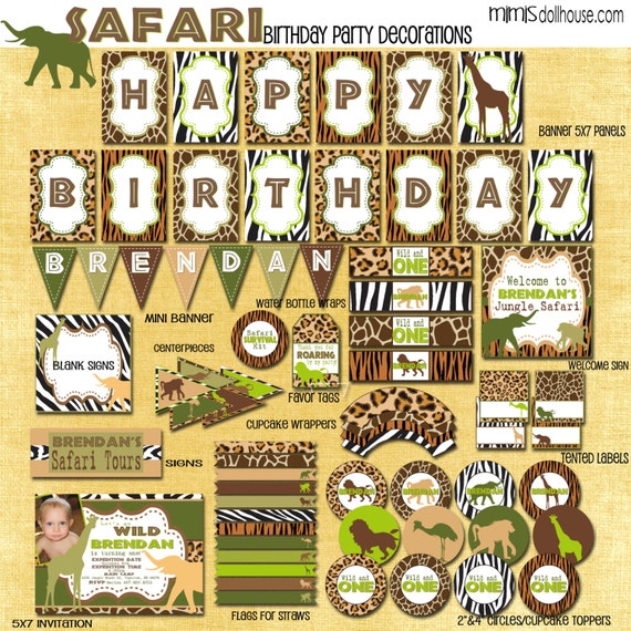Safari Party Decorations- Printable Safari Birthday Party Decorations- Safari Birthday Party PDF/JPEG Il_570xn