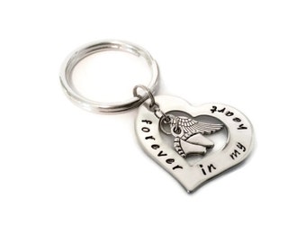 Baby Memorial Key chain, sympathy gift "forever in my heart" with baby feet and angel wing charms, miscarriage or lost child sympathy