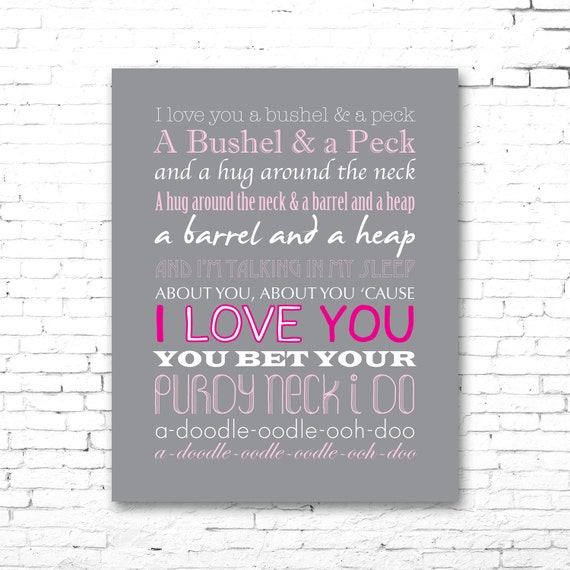 BUSHEL AND A PECK Printable Lyrics Artwork Grey &amp; Pink