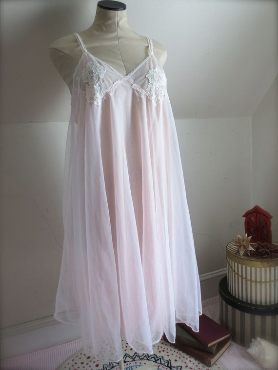 Pink Nightgown Sheer Lace Lingerie Room Wear Fairy Kei Dress