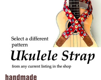 Choose a Different Pattern - Skinny Ukulele Strap with Black or Brown Leather Ends