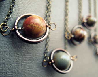 Planet Necklace - Solar System Necklace - Space Necklace - Saturn Necklace - Planet Pendant - Outer Space Jewelry- Jasper Space Pendant