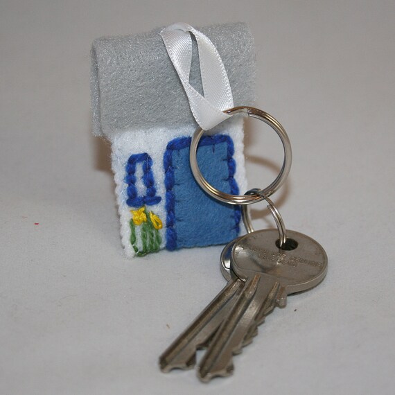 Keyring  Spring Cottage  embroidered felt with by Lynwoodcrafts