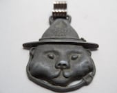 Smokey the Bear Wildfire Prevention Advertising Pewter Watch Fob with Ribbed Hook Clasp