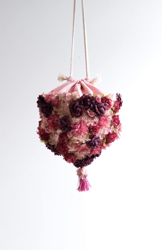 Rosie flower bucket bag red floral small handbag by overdo on Etsy