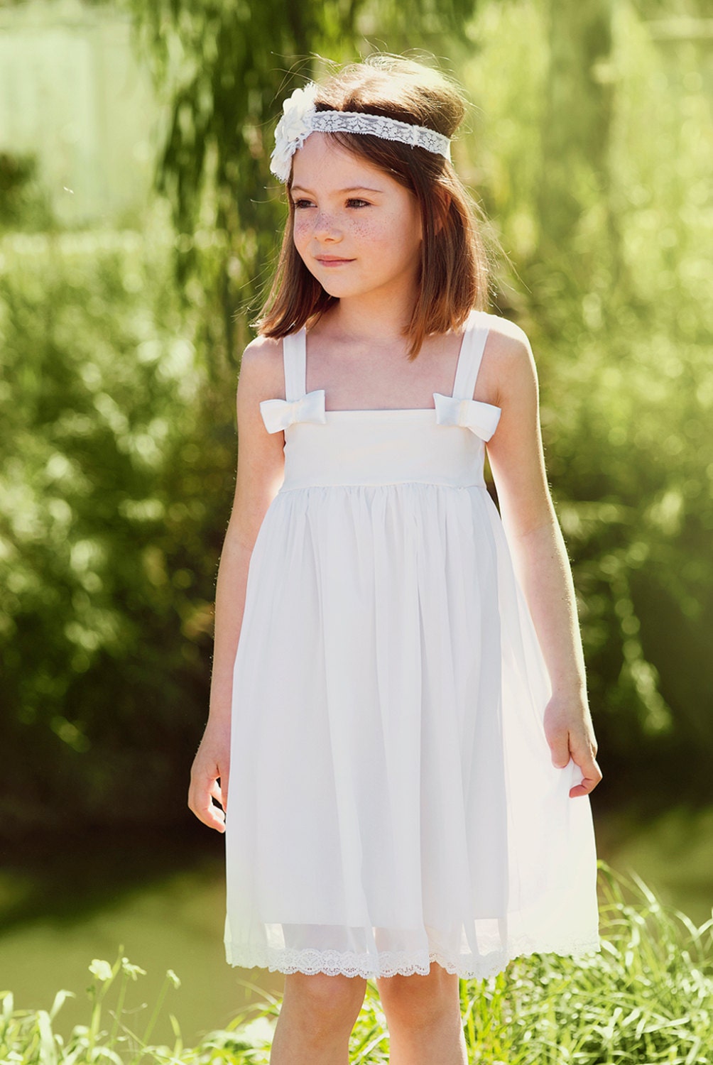 On Sale White Chiffon Flower Girl Dress Chiffon Dress