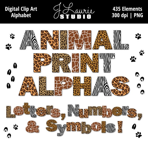 digital alphabet letters clipart animal print zoo