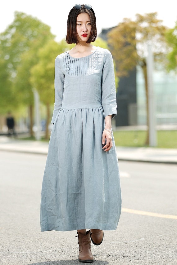 Items similar to Blue Linen Dress - Long Maxi Casual Summer Loose ...