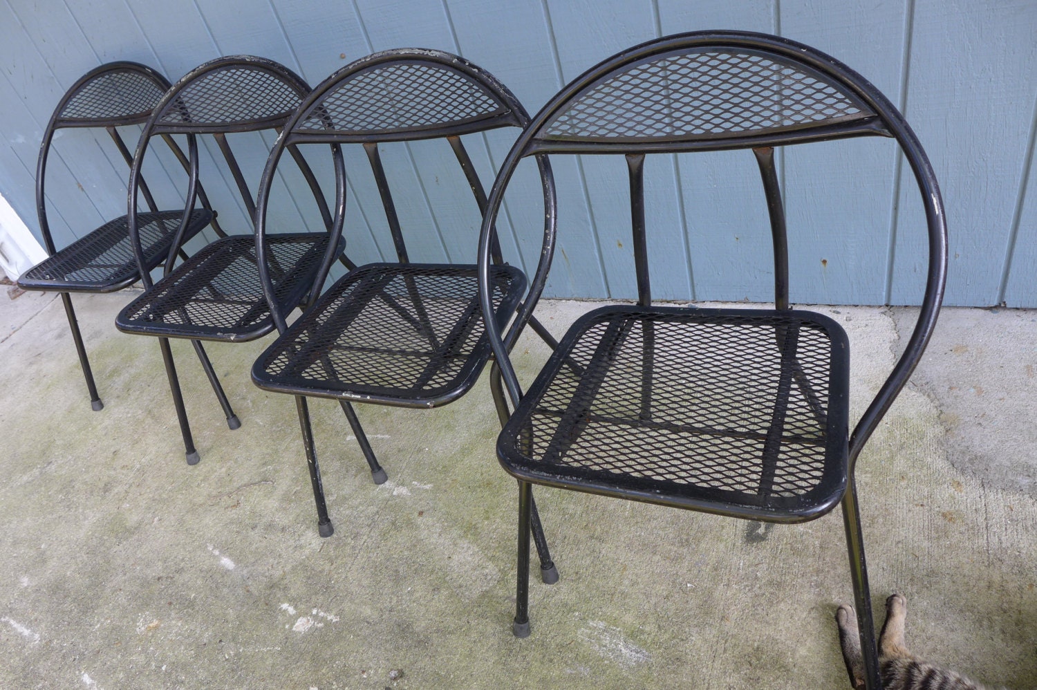 Set of 4 Folding Patio Chairs Salterini Style Mesh Orb Black