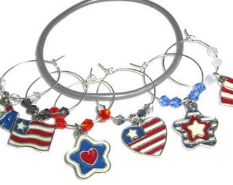 Fourth Of July Wine Charms - 4th Of July Glass Markers - Independence Day - July 4th Glass Tags - 4th Of July Party Favors - Decorations