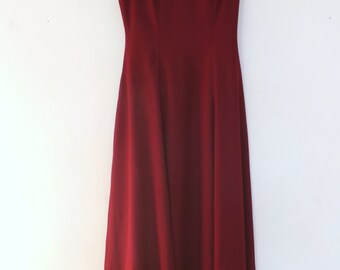 Vintage 80s 90s Burgundy Red Long F itted Maxi Dress Prom Gown Wedding ...