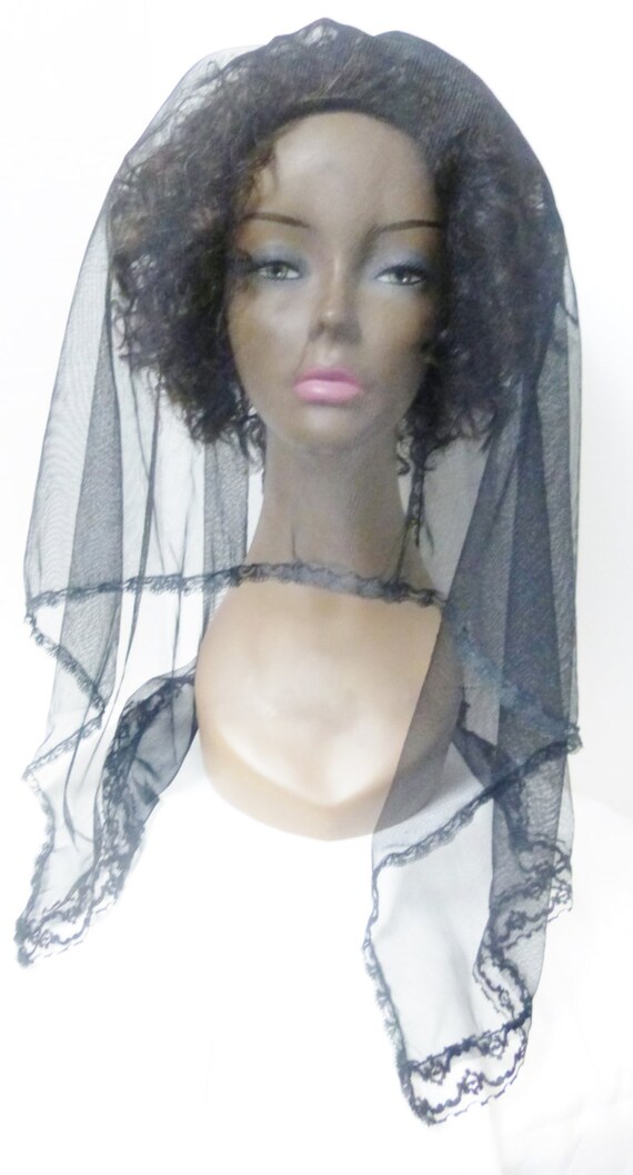Black Lace Mourning Funeral Chapel Scarf Sheer by cupidscloset