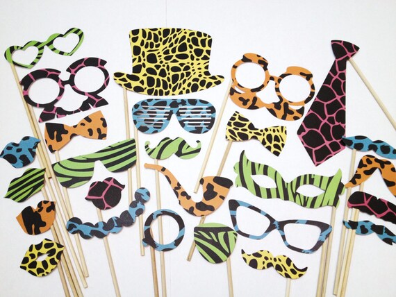 Items similar to 26-Piece Neon Jungle Photo Booth Prop Set - Wedding ...