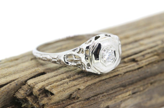 Art Deco Ring Engagement Ring Vintage Diamond Ring 18k White