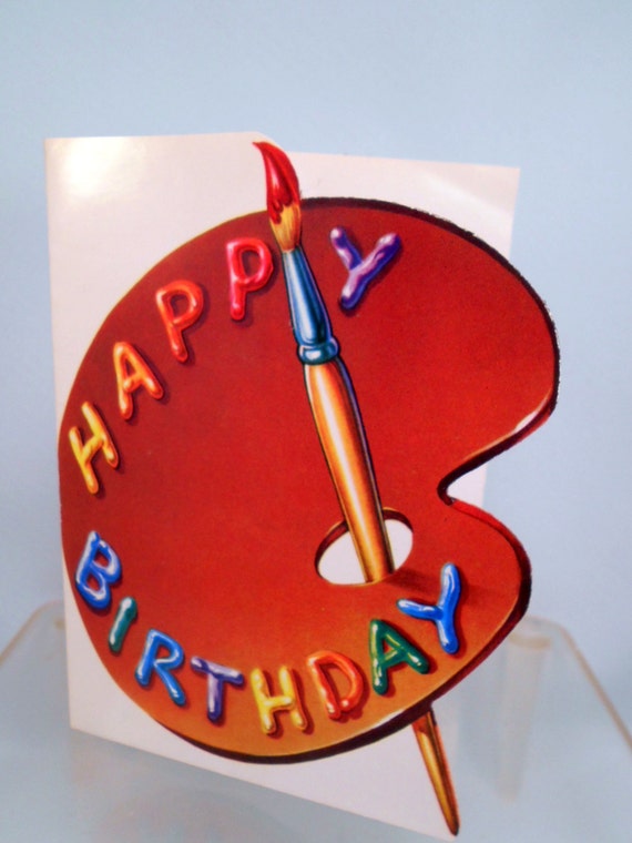 Vintage Birthday Greeting Card Artist Palette Painter